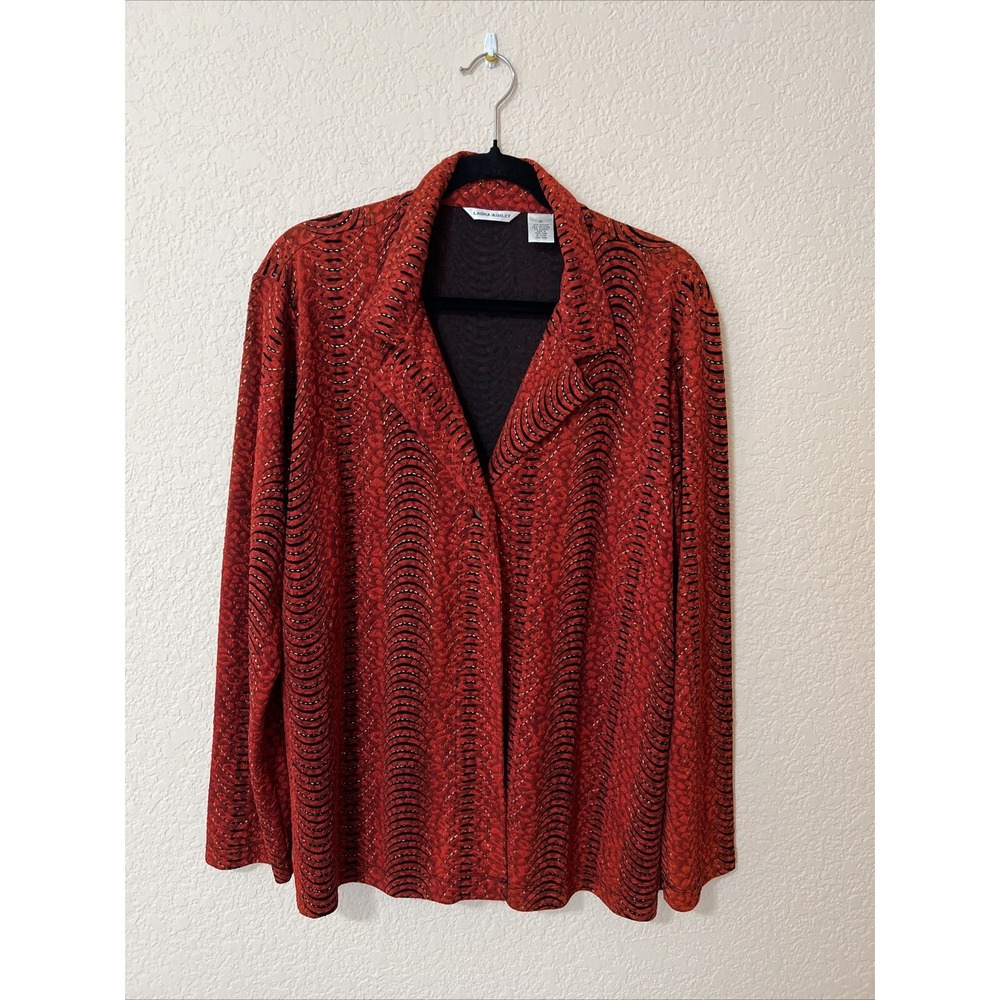 VTG Laura Ashley 1X Cardigan Sweater Blazer‎ One Button Front Stretch Red Black